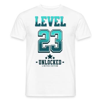 Niveau 23 débloqué – Anniversaire du joueur - T-shirt homme - blanc - Devant - AI Model Male 178 dark (178cm)