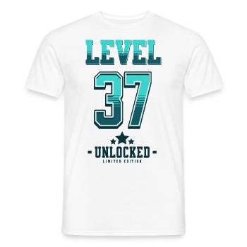 Niveau 37 débloqué – Anniversaire du joueur - T-shirt homme - blanc - Devant - AI Model Male 178 dark (178cm)