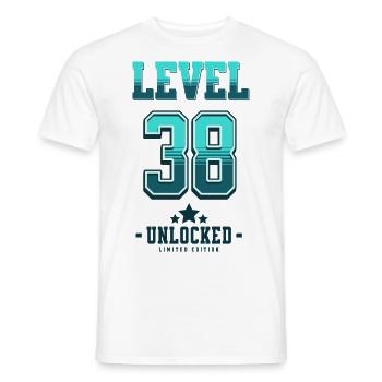 Niveau 38 débloqué – Anniversaire du joueur - T-shirt homme - blanc - Devant - AI Model Male 178 dark (178cm)
