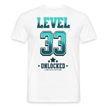 Level 33 freigeschaltet – Gamer Geburtstag - Männer T-Shirt - Weiß - Vorne - AI Model Male 178 dark (178cm)