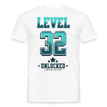 Level 32 Unlocked – Gamer's Birthday - Men's T-Shirt - white - Front - AI Model Male 178 dark (178cm)