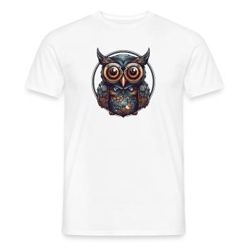 Dessin animé de style médiéval hibou, géométrique - T-shirt homme - blanc - Devant - AI Model Male 178 dark (178cm)