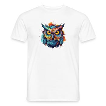 Colorful owl in cartoon style boho indie - Men's T-Shirt - white - Front - AI Model Male 178 dark (178cm)