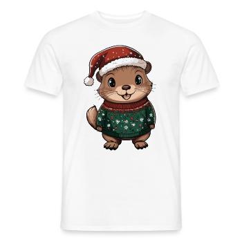 Beaver Christmas Comic - Men's T-Shirt - white - Front - AI Model Male 178 dark (178cm)
