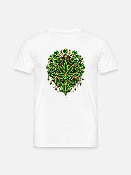 Grünes Cannabisblatt Mandala - Männer T-Shirt - Weiß