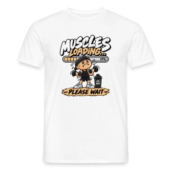 Muskeln laden sich – lustiges Fitnessstudio - Männer T-Shirt - Weiß - Vorne - AI Model Male 178 dark (178cm)