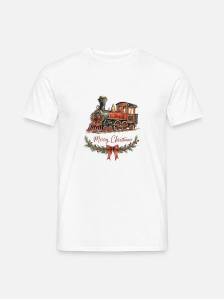 Aquarell Weihnachtszug mit Kranz - Männer T-Shirt - Weiß