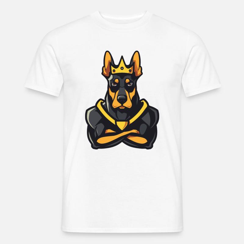 Dobermann Hund Comic Krone - Männer T-Shirt - Weiß