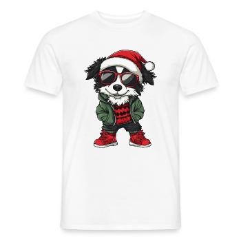 Border Collie Chien Noël Noël - T-shirt homme - blanc - Devant - AI Model Male 178 dark (178cm)