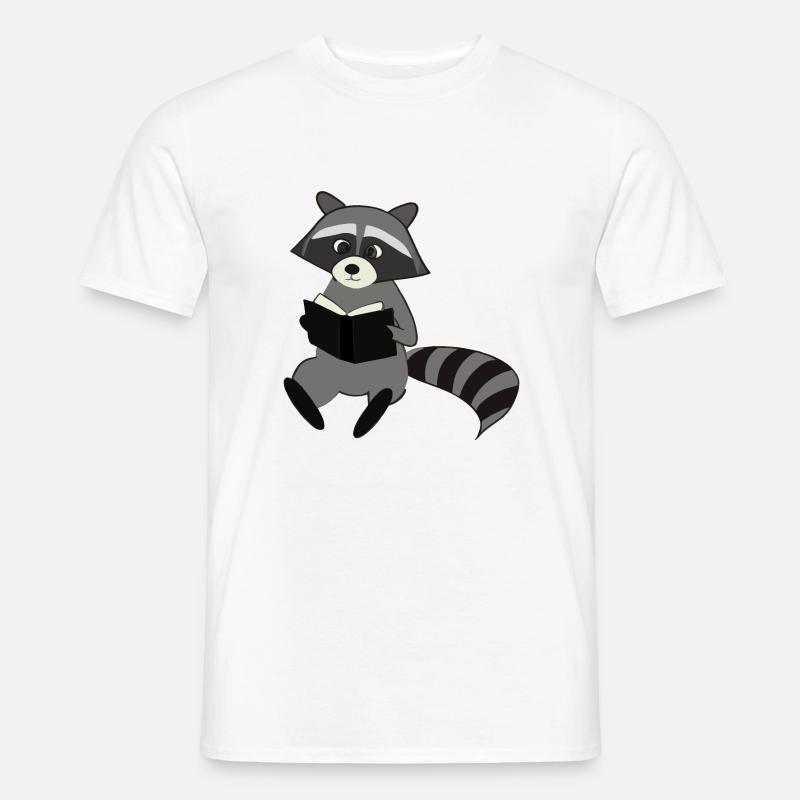 Waschbär liest Buch Geschenkidee - Männer T-Shirt - Weiß
