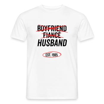 Boyfriend Fiancé Husband Est 1985 - Men's T-Shirt - white - Front - AI Model Male 178 dark (178cm)