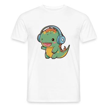 Kawaii Cute Happy Colorful Dino with Headphones - Men's T-Shirt - white - Front - AI Model Male 178 dark (178cm)