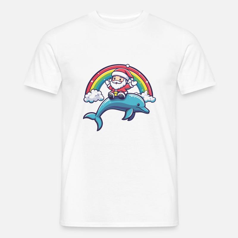 Delfin Weihnachtsmann Regenbogen - Männer T-Shirt - Weiß