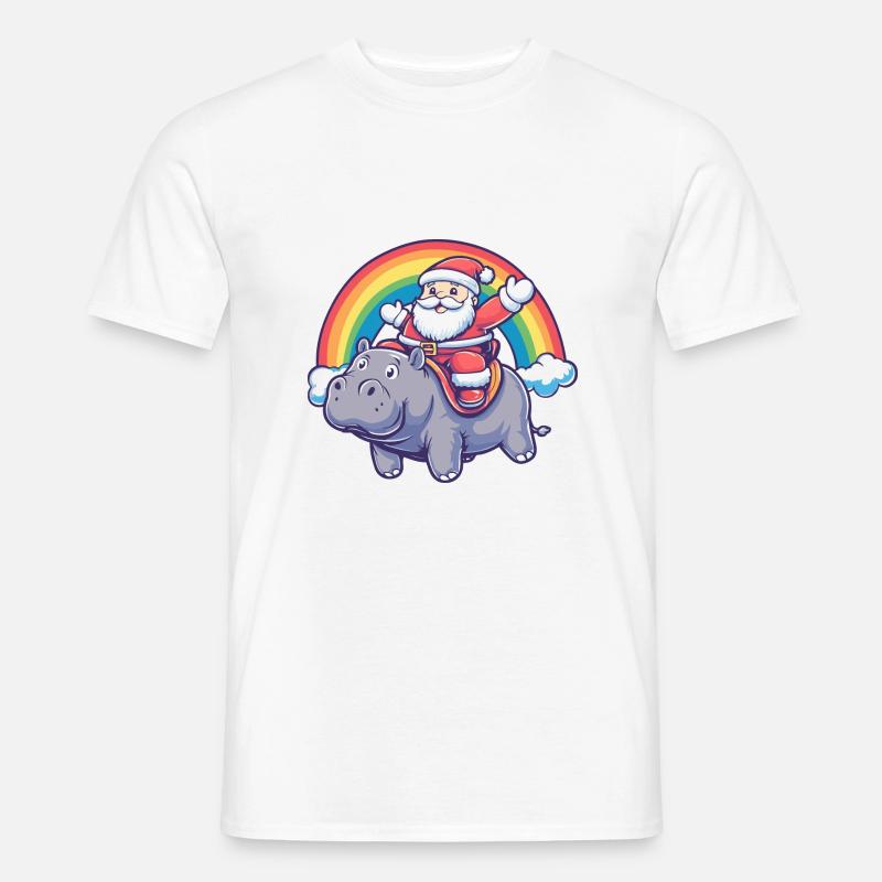 Nilpferd Weihnachtsmann Regenbogen - Männer T-Shirt - Weiß