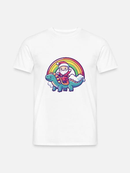 Dinosaurier stegosaurus Weihnachtsmann Regenbogen - Männer T-Shirt - Weiß
