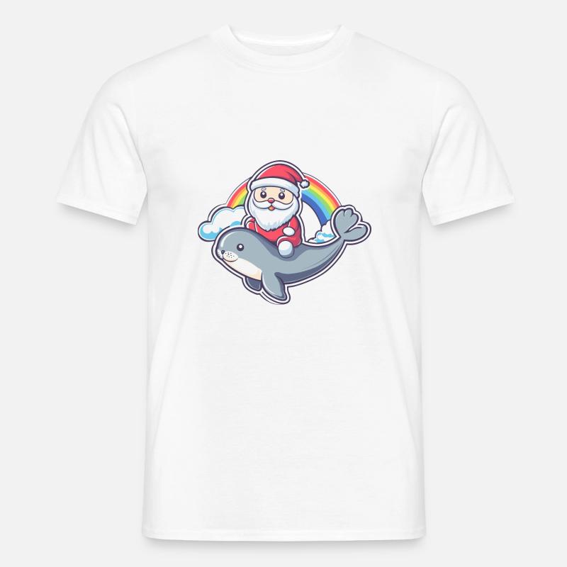 Robbe Tier Weihnachtsmann Regenbogen - Männer T-Shirt - Weiß