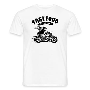 Restauration rapide - Bacon Fury - Cochon sur une moto - T-shirt homme - blanc - Devant - AI Model Male 178 dark (178cm)