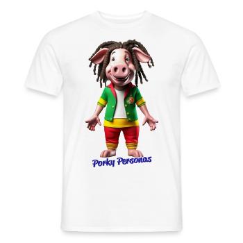 Porky personas. Fun pig characters. Marley. Reggae - Men's T-Shirt - white - Front - AI Model Male 178 dark (178cm)