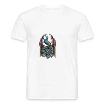 Elegant Peacock in Art Nouveau with Flowers and - Men's T-Shirt - white - Front - AI Model Male 178 dark (178cm)