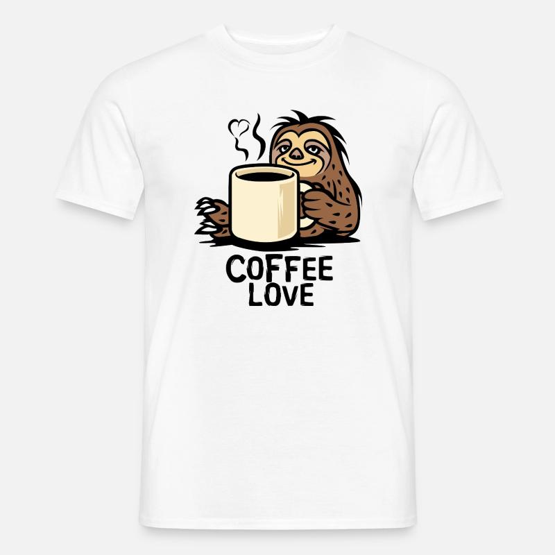 Faultier Kaffee Liebe Cartoon - Männer T-Shirt - Weiß