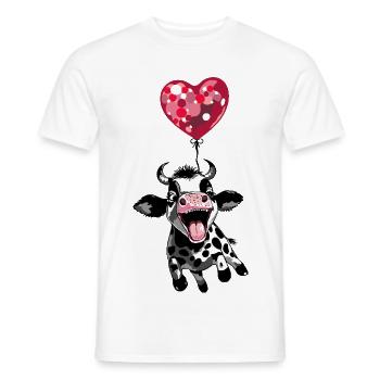 Jumping calf with heart balloon - cow calf - Men's T-Shirt - white - Front - AI Model Male 178 dark (178cm)