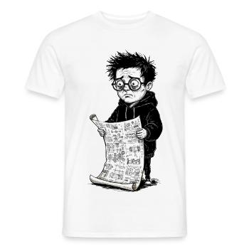 Garçon triste lisant journal noirblanc - T-shirt homme - blanc - Devant - AI Model Male 178 dark (178cm)