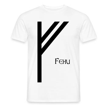Rune Fehu avec Nom Noir – Viking Futhark - T-shirt homme - blanc - Devant - AI Model Male 178 dark (178cm)