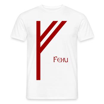 Fehu rune named Red – Viking Futhark Norse - Men's T-Shirt - white - Front - AI Model Male 178 dark (178cm)