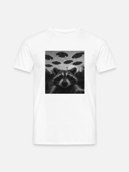 Waschbär Ufo Selfie lustig - Männer T-Shirt - Weiß