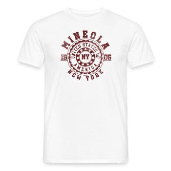 Mineola NY | New York Travel & Souvenir Gift - Men's T-Shirt - white - Front - AI Model Male 178 dark (178cm)