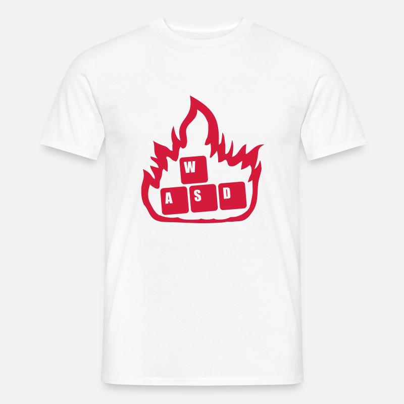 Flammen Nerd Computer WASD - Männer T-Shirt - Weiß