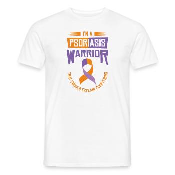 Psoriasis Warrior Lavender Orange Ribbon Awareness - Men's T-Shirt - white - Front - AI Model Male 178 dark (178cm)