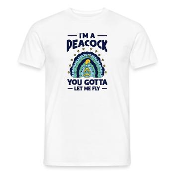 Peacock Flying Inspirante Nature Peacock Fan - T-shirt homme - blanc - Devant - AI Model Male 178 dark (178cm)