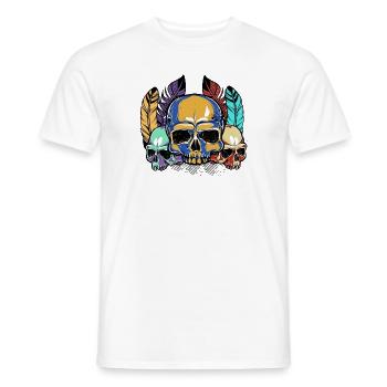 Colorful Skull Feathers Pattern Peace Gothic - Men's T-Shirt - white - Front - AI Model Male 178 dark (178cm)