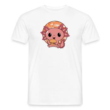 Axolotl Pet Cute Eating Burger and Drinks - Men's T-Shirt - white - Front - AI Model Male 178 dark (178cm)