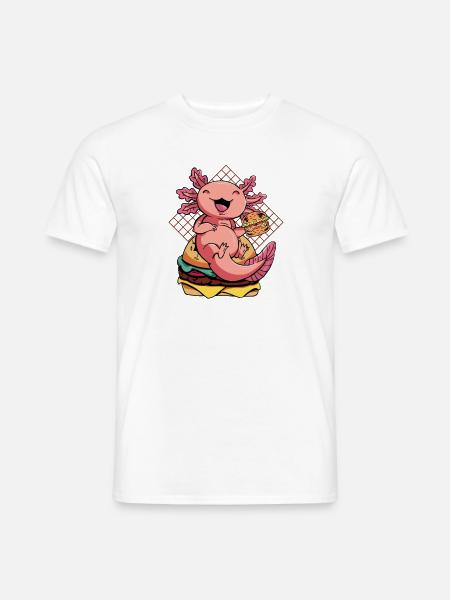 Axolotl Pet Carino mangiare hamburger e bevande - T-shirt uomo - bianco