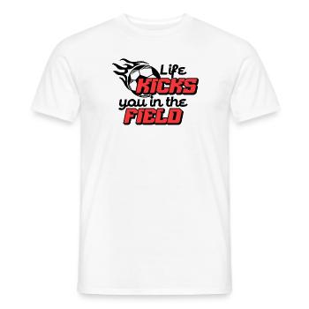 LIFE KICKS YOU IN THE FIELD - Men's T-Shirt - white - Front - AI Model Male 178 dark (178cm)