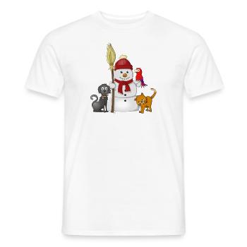 Bonhomme de neige avec écharpe rouge, chien, chat et perroquet - T-shirt homme - blanc - Devant - AI Model Male 178 dark (178cm)
