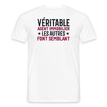 Véritable agent immobilier Cadeau Humour - T-shirt homme - blanc - Devant - AI Model Male 178 dark (178cm)