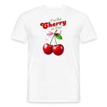 Je suis la cerise sur le gâteau - Cerises avec un nœud rose - T-shirt homme - blanc - Devant - AI Model Male 178 dark (178cm)