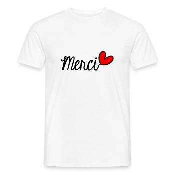 MERCI. THANKS. THANK YOU. ANNIVERSAIRE. NAISSANCE. - T-shirt homme - blanc - Devant - AI Model Male 178 dark (178cm)