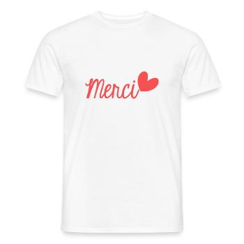 MERCI. THANKS. THANK YOU. ANNIVERSAIRE. NAISSANCE. - T-shirt homme - blanc - Devant - AI Model Male 178 dark (178cm)