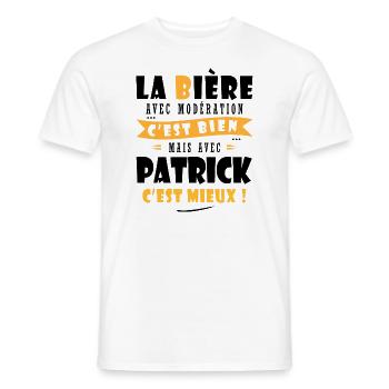 Patrick Bière Cadeau Humour cadeau patrick - T-shirt homme - blanc - Devant - AI Model Male 178 dark (178cm)