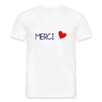 MERCI. MAÎTRESSE. MAÎTRE. MERCI MAÎTRESSE - T-shirt homme - blanc - Devant - AI Model Male 178 dark (178cm)