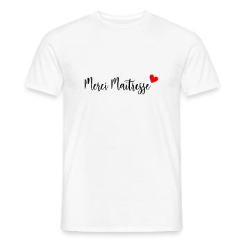MAÎTRESSE. MERCI. MERCI MAÎTRESSE - T-shirt homme - blanc - Devant - AI Model Male 178 dark (178cm)