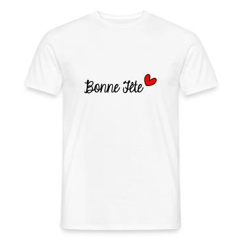 BONNE FÊTE. FÊTE DES MÈRES. FÊTE DES PÈRES. FÊTE - T-shirt homme - blanc - Devant - AI Model Male 178 dark (178cm)
