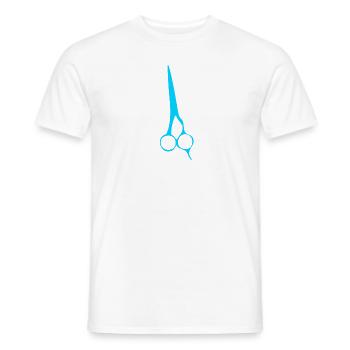 A blue pair of scissors at the barber - Men's T-Shirt - white - Front - AI Model Male 178 dark (178cm)