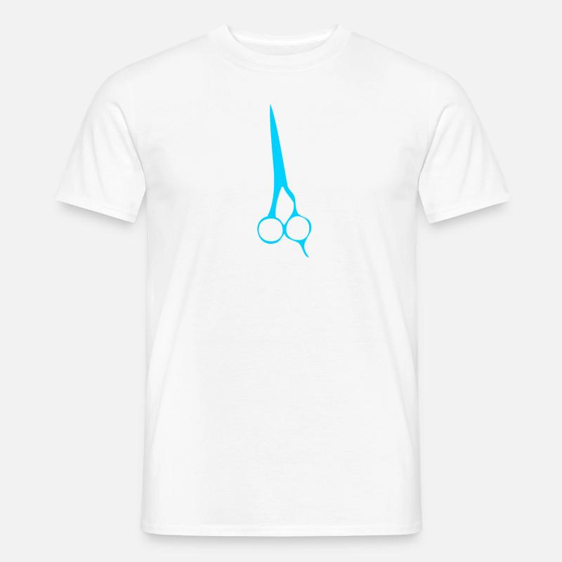 Une paire de ciseaux bleus chez le coiffeur - T-shirt homme - blanc
