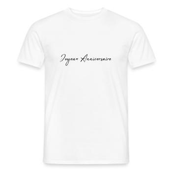 JOYEUX ANNIVERSAIRE. HAPPY BIRTHDAY. ANNIVERSAIRE. - T-shirt homme - blanc - Devant - AI Model Male 178 dark (178cm)