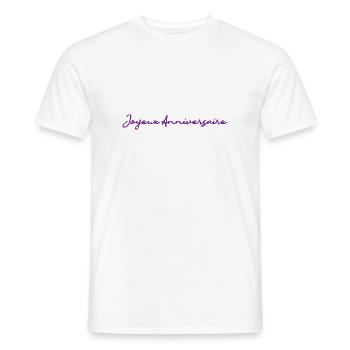 JOYEUX ANNIVERSAIRE. HAPPY BIRTHDAY. ANNIVERSAIRE. - T-shirt homme - blanc - Devant - AI Model Male 178 dark (178cm)